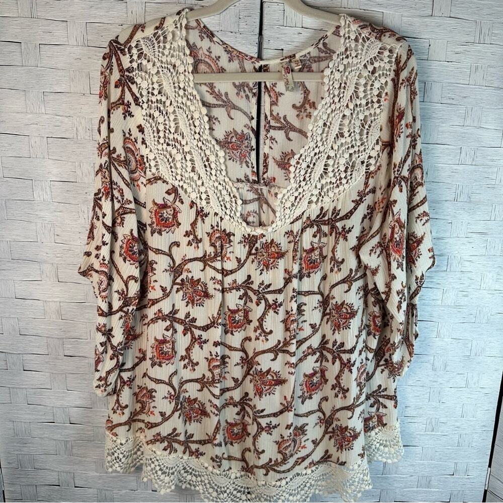 Red Camel Womens Blouse ghazi‎ lace floral bohemian coastal cowgirl plus size